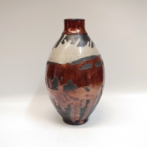 #221192 Raku Vase Black/White/Copper 6.5x5 $29 at Hunter Wolff Gallery